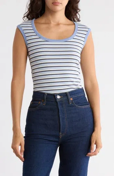 Madden Girl Stripe Scoop Neck Ribbed Tank In Blue