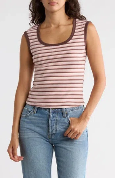 Madden Girl Stripe Scoop Neck Ribbed Tank In Brown