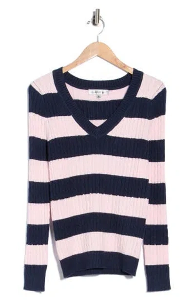 Madden Girl Stripe V-neck Sweater In Navy Blazer Combo