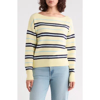 Madden Girl Striped Boat Neck Pullover Sweater In Yellow