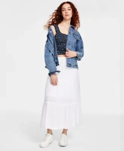 Madden Girl Studded Denim Jacket Ditsy Print Tank Tiered Maxi Skirt In Black
