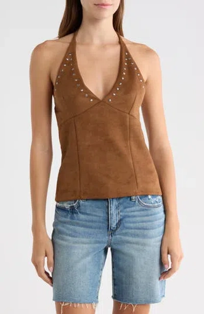 Madden Girl Studded Faux Suede Halter Tank In Brown