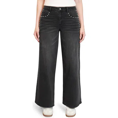 Madden Girl Studded Loose Fit Wide Leg Jeans In Black