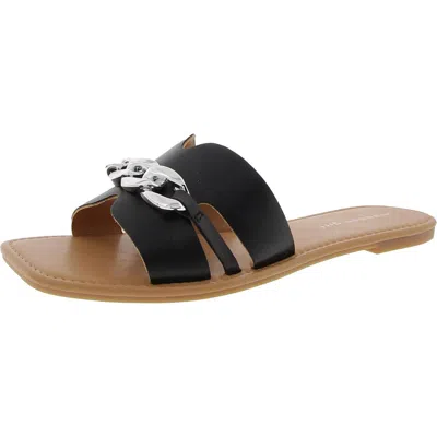 Madden Girl Suffolkk Womens Chain Faux Leather Slide Sandals In Black