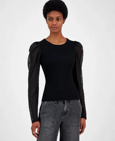 Madden Girl Sweater Women's Black Swiss Dot Ribbed Sheer Long Sleeve Pal137 In Multi