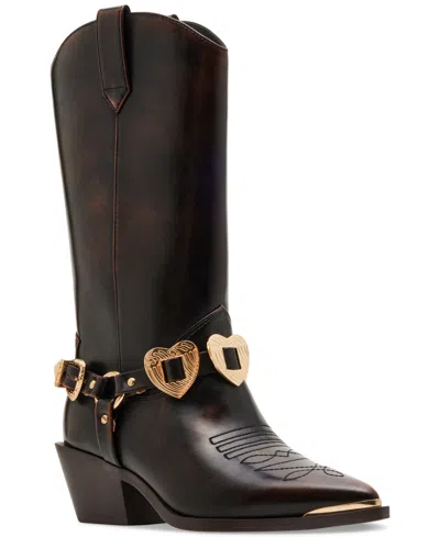 Madden Girl Sweetheart Embellished Cowboy Boots In Brown Distressed