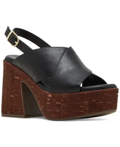 Madden Girl Terrific Crisscross Platform Slingback Sandals In Black