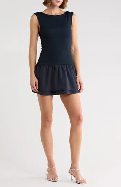 Madden Girl Tie Back Drop Waist Double Layer Dress In Blue