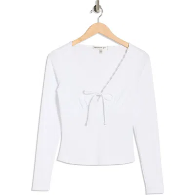 Madden Girl Tie Front Lace Trim Top In White