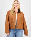 Madden Girl Trendy Plus Cotton Front-zip Barn Jacket In Animal Print