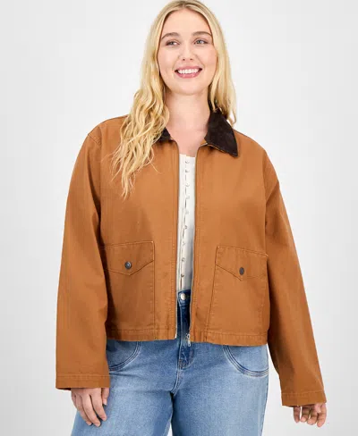 Madden Girl Trendy Plus Cotton Front-zip Barn Jacket In Animal Print