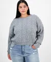 Madden Girl Trendy Plus Pearl Cable-knit Scoop-neck Sweater In Gray