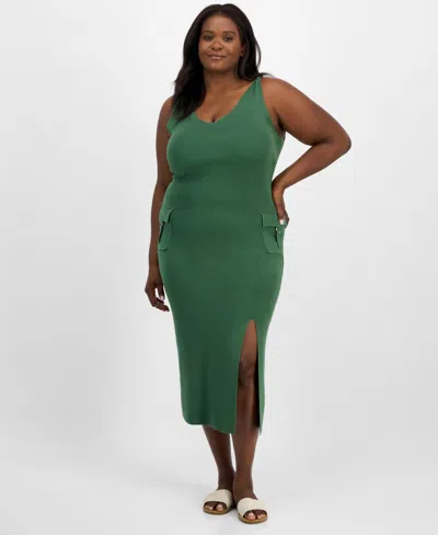 Madden Girl Trendy Plus Size Cargo Pocket Sleeveless Midi Dress