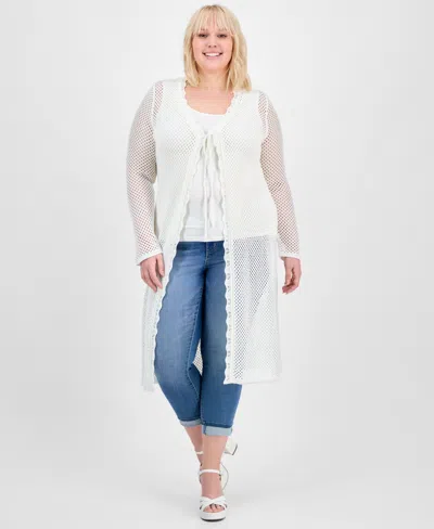 Madden Girl Trendy Plus Size Mesh Tie-front Duster In White