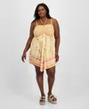 Madden Girl Trendy Plus Size Smocked Handkerchief-hem Dress In Gold