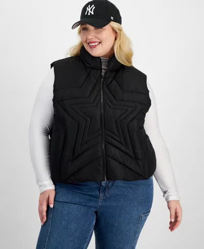 Madden Girl Trendy Plus Size Star Puffer Vest In Black