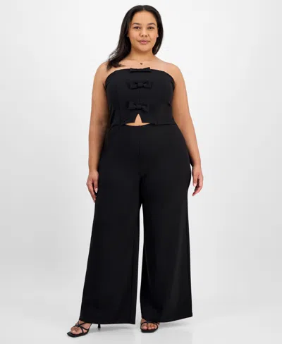 Madden Girl Trendy Plus Size Waist-cutout Bow-trim Jumpsuit In Black