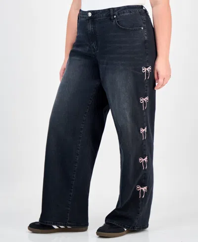 Madden Girl Trendy Plus Ultra 90's Bow-detail Straight Jeans In Blue