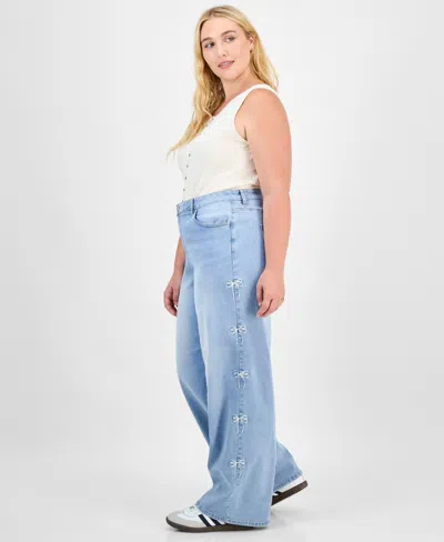 Madden Girl Trendy Plus Ultra 90's Bow-detail Straight Jeans In Blue