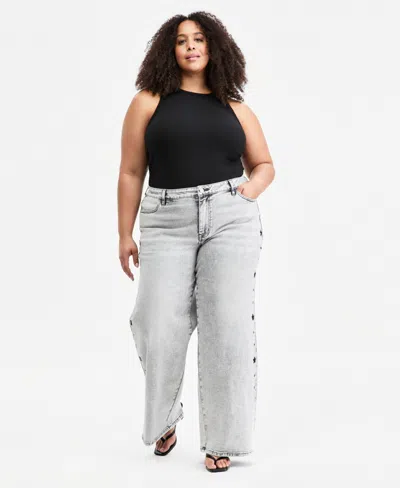 Madden Girl Trendy Plus Ultra 90's Studded Jeans In Gray