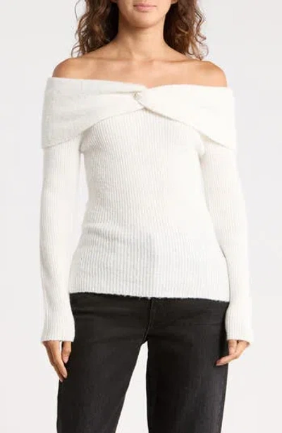 Madden Girl Twisted Front Off The Shoulder Sweater In White