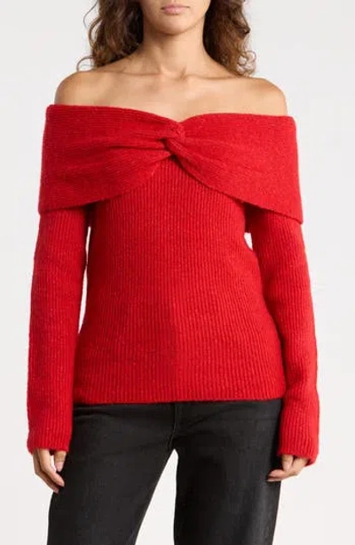 Madden Girl Twisted Front Off The Shoulder Sweater In Red