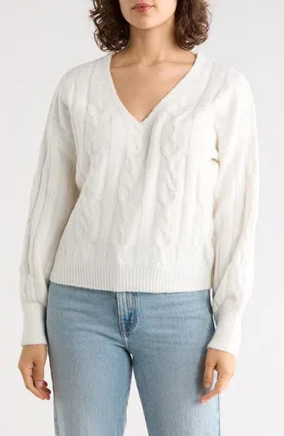 Madden Girl V-neck Cable Knit Sweater In White