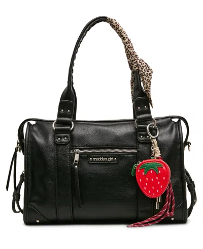 Madden Girl Vander Medium Scarf Detail Bowler Handbag In Black