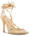 Madden Girl Vienna Strappy Lace-up Stiletto Dress Sandals In Natural Raffia