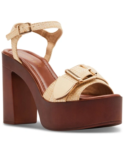 Madden Girl Viv Buckled Block-heel Platform Sandals In Natural Raffia