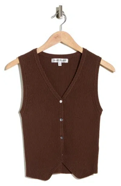 Madden Girl V-neck Ribbed Sweater Vest In Brown