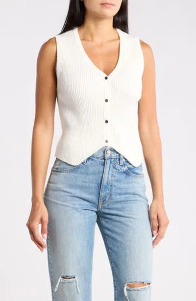 Madden Girl V-neck Ribbed Sweater Vest In White