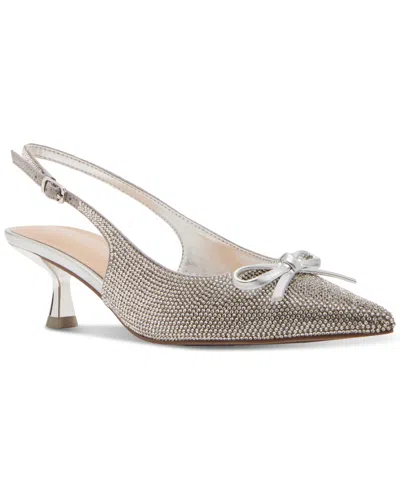 Madden Girl Vogue-r Bow Slingback Kitten-heel Pumps In Silver Rhinestone