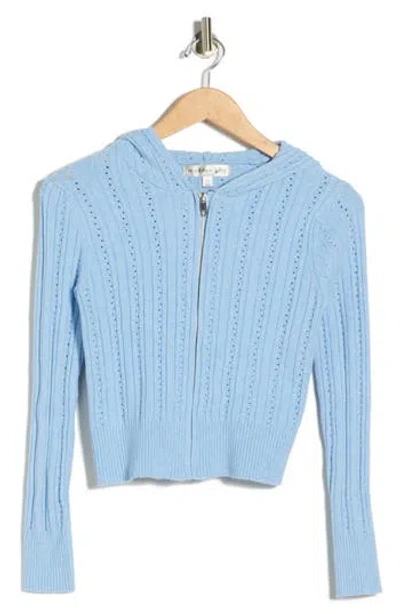 Madden Girl Wide Rib Pointelle Zip Hoodie In Blue