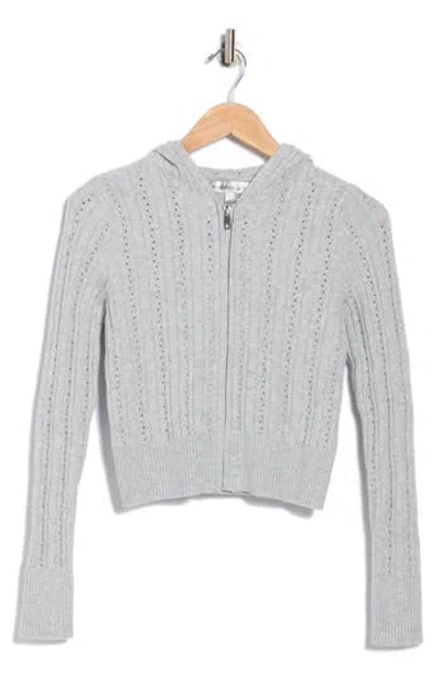 Madden Girl Wide Rib Pointelle Zip Hoodie In Gray