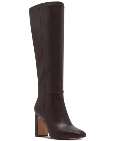 Madden Girl Wisee Wide-calf Block-heel Knee-high Dress Boots In Dark Chocolate