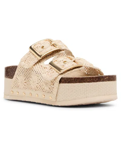 Madden Girl Women's Babes-rf Double-strap Round Toe Flatform Footbed Sandals In Neutral