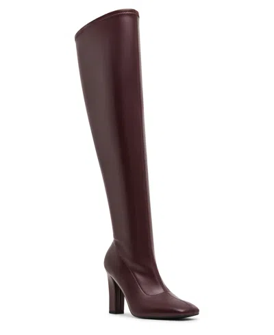Madden Girl Women's Camilla Square Toe Over-the-knee Dress Boots In Burgundy