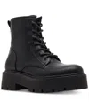 Madden Girl Channt Womens Lace-up Manmade Motorcycle Boots In Black Smooth