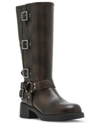 Madden Girl Women's Clarraa Buckled Knee-high Moto Boots In Brown