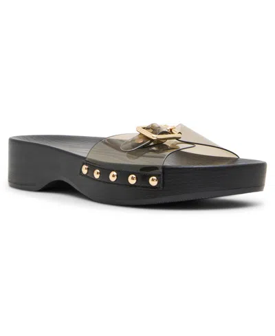 Madden Girl Women's Cravin Buckled Wooden Platform Slide Sandals In Black