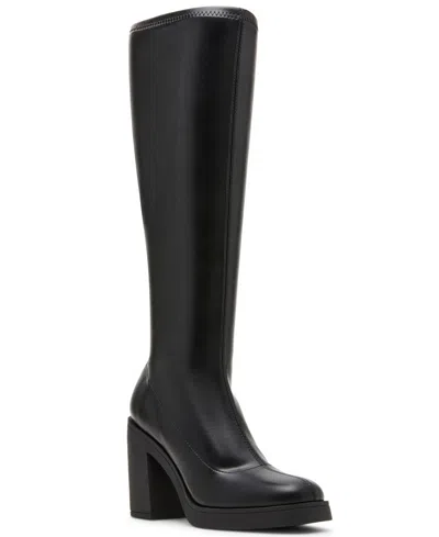 Madden Girl Women's Dreammerr Stretch Knee-high Block-heel Boots In Black