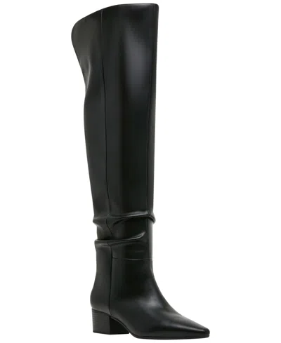 Madden Girl Women's Elite Block Heel Over The Knee Slouch Boots In Black Smooth