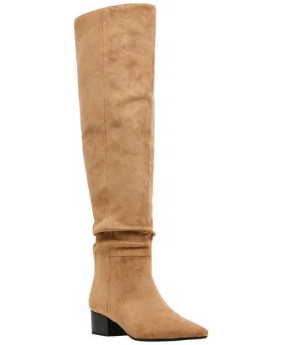 Madden Girl Women's Elite Block Heel Over The Knee Slouch Boots In Tan