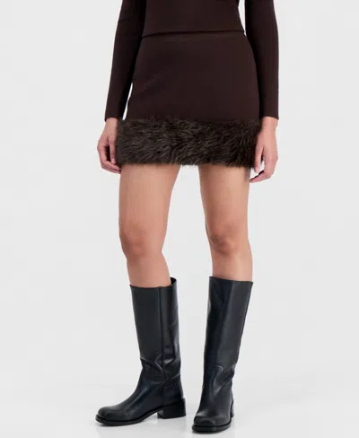 Madden Girl Women's Faux Fur A-line Mini Skirt In Black