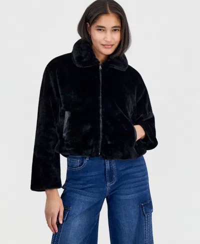 Madden Girl Women's Faux Fur Full-zip Jacket In Black