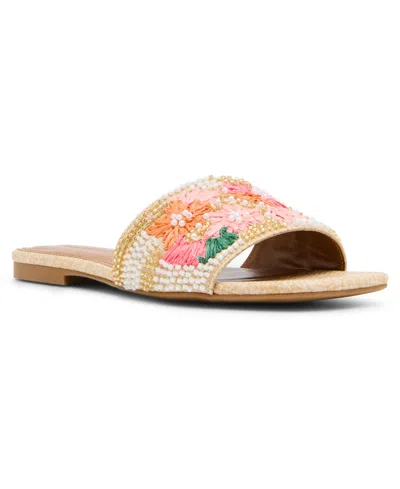Madden Girl Women's Floral Beaded Slip-on Slide Sandals In Nude