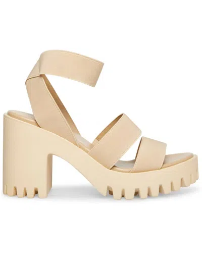 MADDEN GIRL WOMEN'S LUG SOLE ANKLE STRAP SLIP ON HEELED SANDALS IN BEIGE