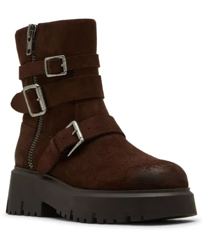 Madden Girl Women's Mally Moto Buckle Lug Sole Boots In Brown