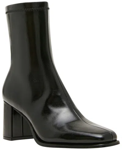 Madden Girl Women's Morning Block Heel Square Toe Sock Booties In Black